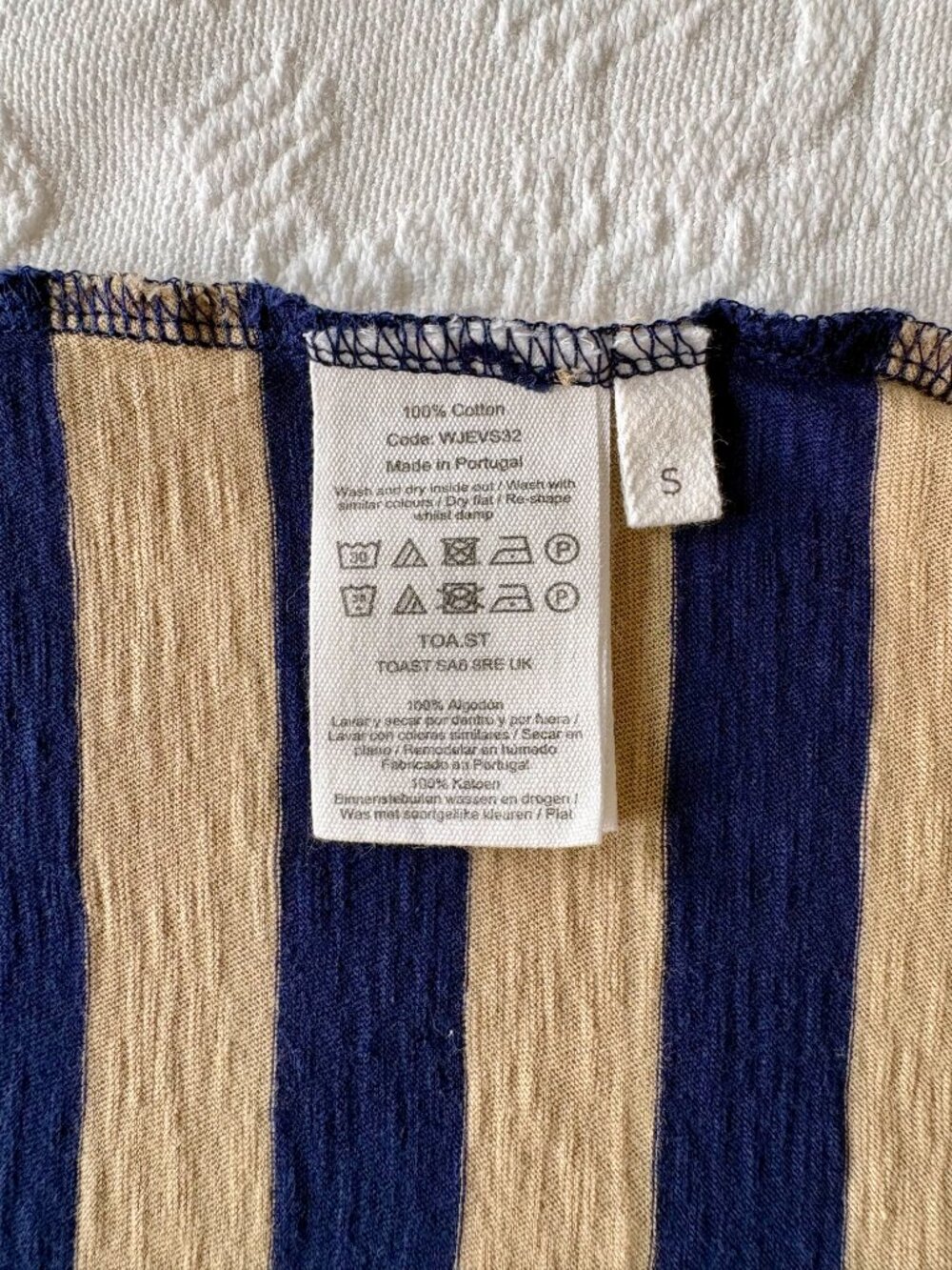 Toast Bold Stripe Cotton Boxy Tee in Blue/Sand - Sz. Small - Brand New with Tags - Picture 5 of 13